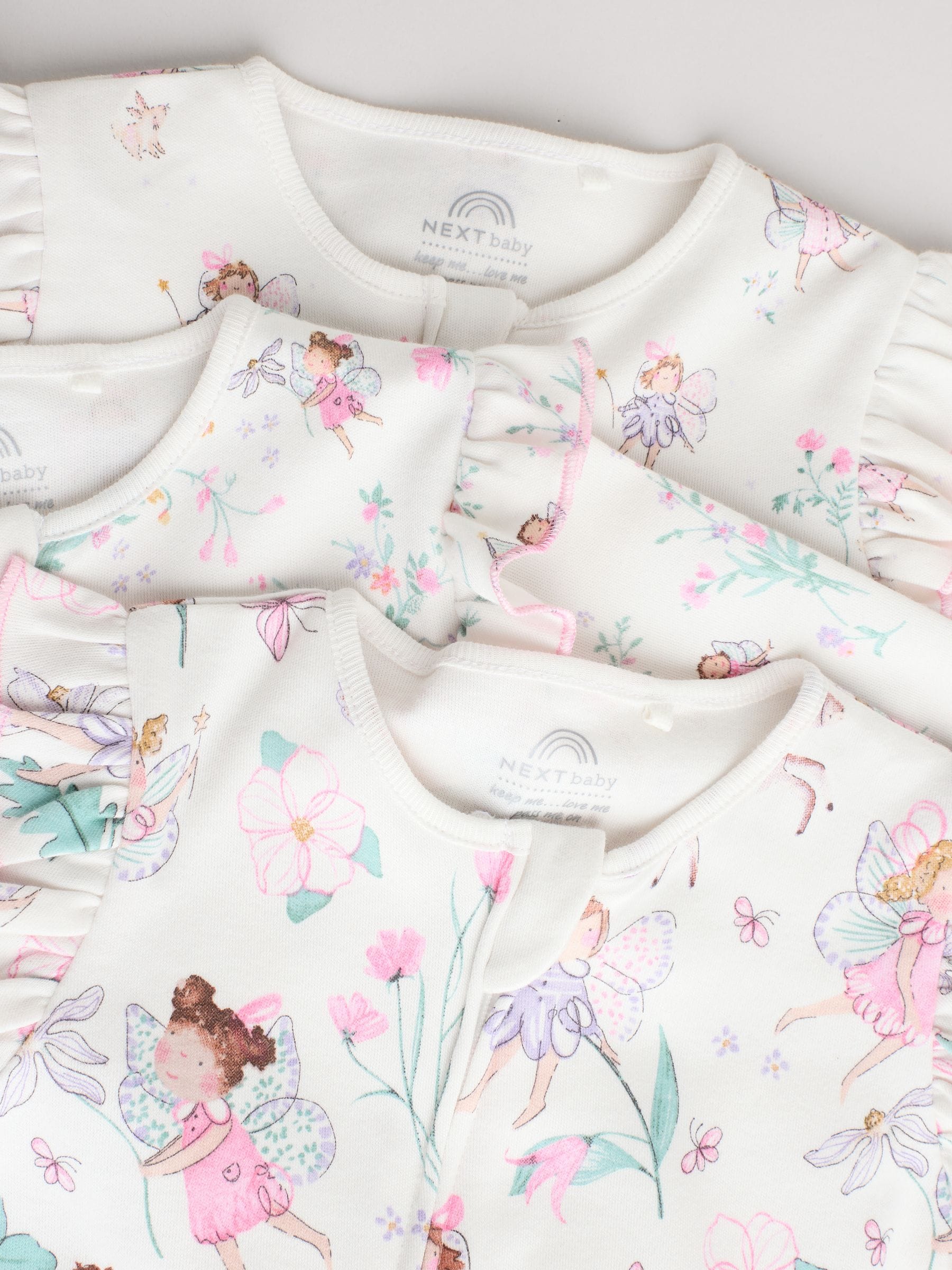 Ecru Fairy Two Way Zip Baby Sleepsuits 3 Pack (0-2yrs) image 4