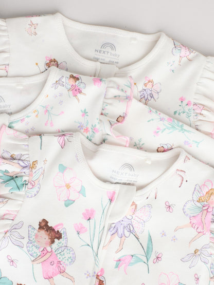 Ecru Fairy Two Way Zip Baby Sleepsuits 3 Pack (0-2yrs) image 4