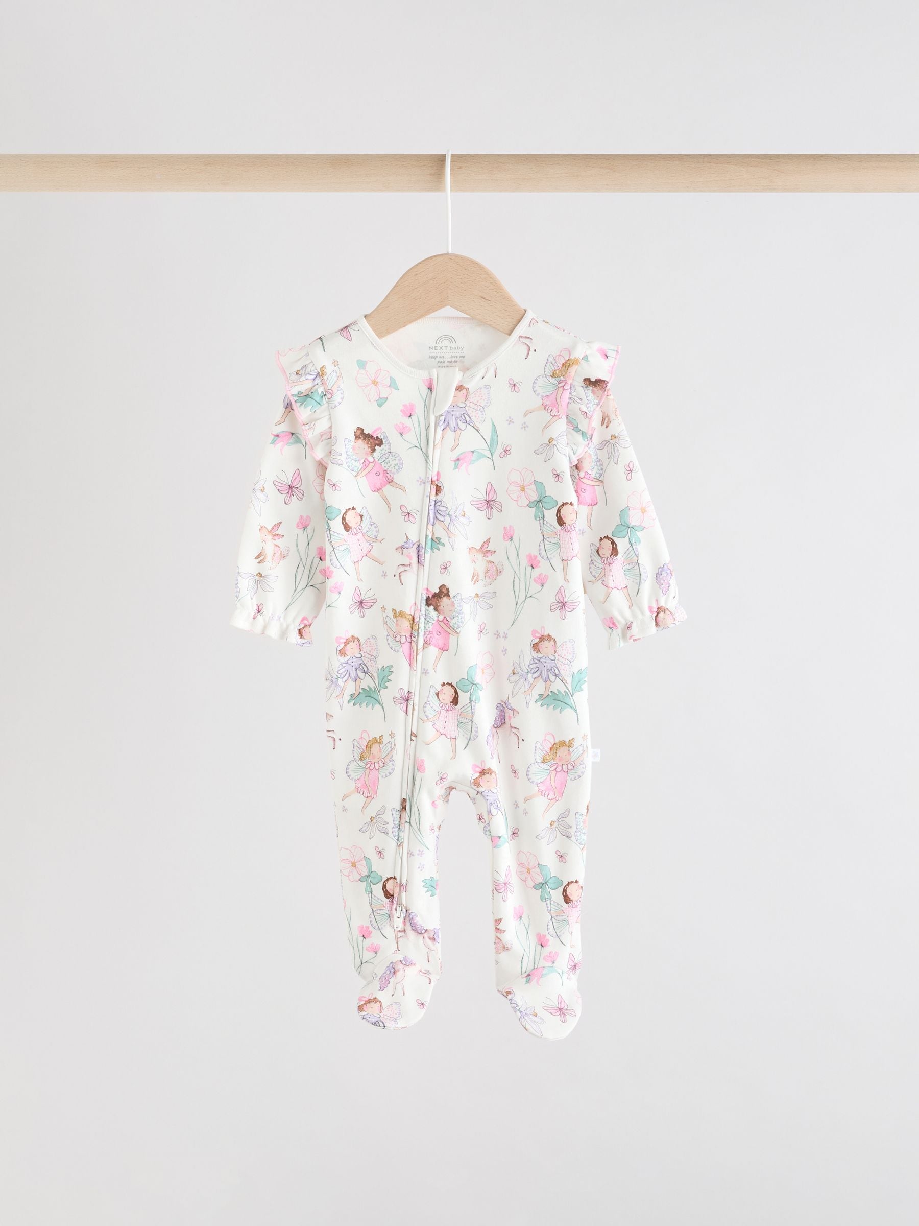Ecru Fairy Two Way Zip Baby Sleepsuits 3 Pack (0-2yrs) image 5