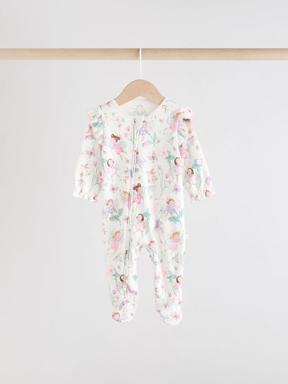 Ecru Fairy Two Way Zip Baby Sleepsuits 3 Pack (0-2yrs) image 5