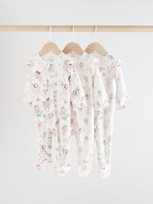 Ecru Fairy Two Way Zip Baby Sleepsuits 3 Pack (0-2yrs) image 1