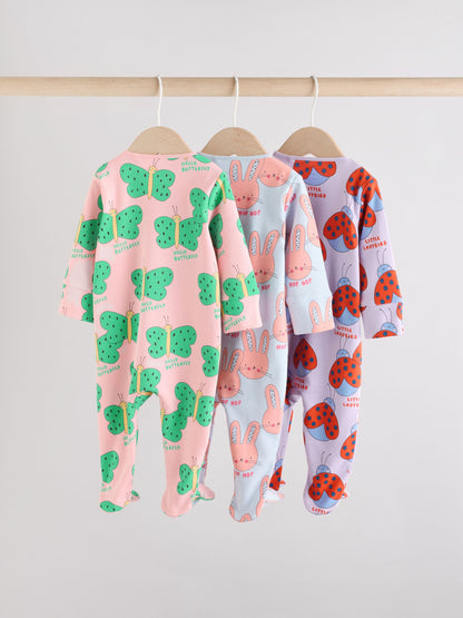 Bright Two Way Zip Sleepsuits 3 Pack (0mths-2yrs) image 2