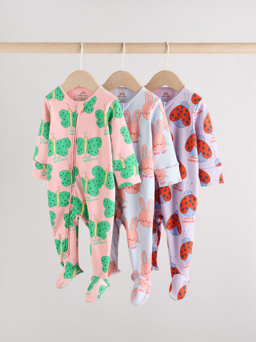 Bright Two Way Zip Sleepsuits 3 Pack (0mths-2yrs) image 1