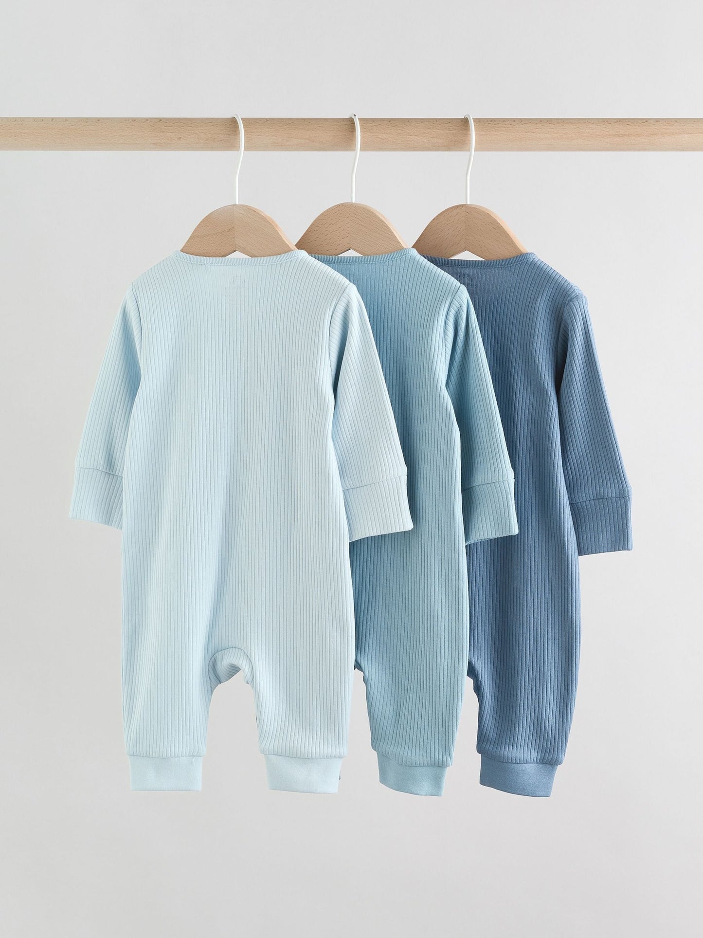 Blue Two Way Zip Footless Baby Sleepsuits 3 Pack (0-3yrs)