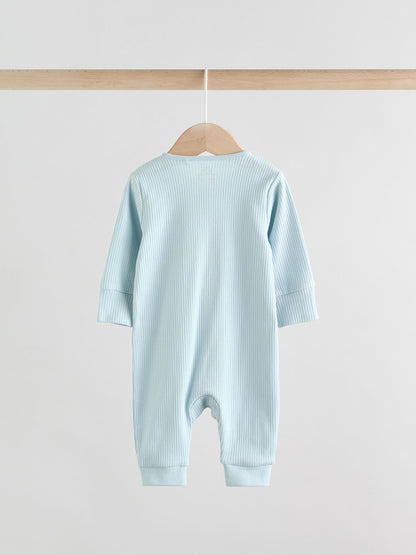 Blue Two Way Zip Footless Baby Sleepsuits 3 Pack (0-3yrs)