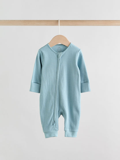 Blue Two Way Zip Footless Baby Sleepsuits 3 Pack (0-3yrs)