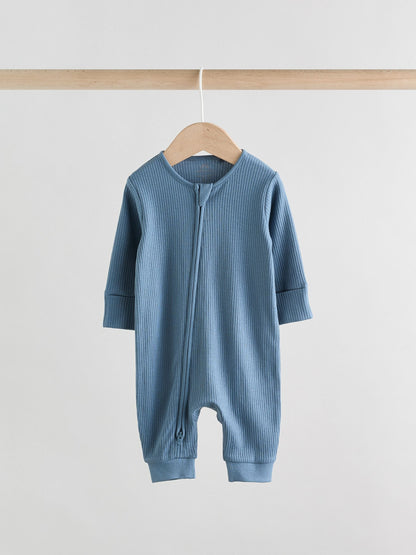 Blue Two Way Zip Footless Baby Sleepsuits 3 Pack (0-3yrs)