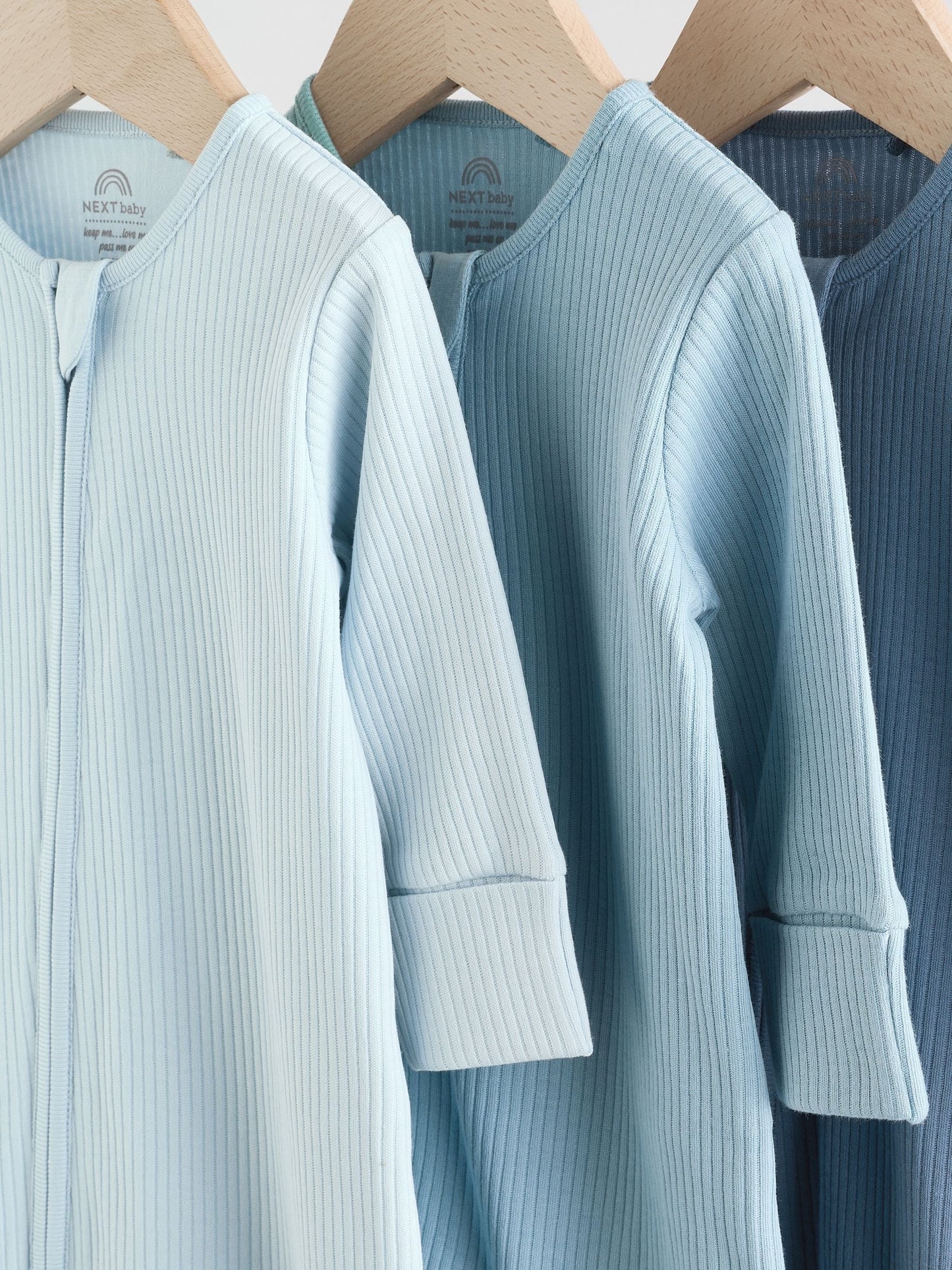 Blue Two Way Zip Footless Baby Sleepsuits 3 Pack (0-3yrs)