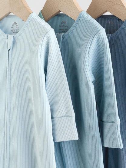 Blue Two Way Zip Footless Baby Sleepsuits 3 Pack (0-3yrs)