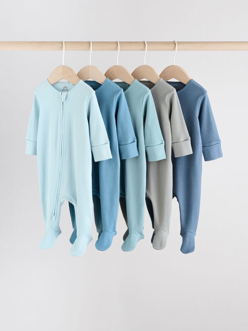 Blue 5 Pack Baby Two Way Zip Sleepsuits (0-2yrs) image 1