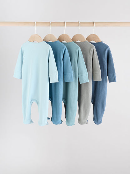 Blue 5 Pack Baby Two Way Zip Sleepsuits (0-2yrs)