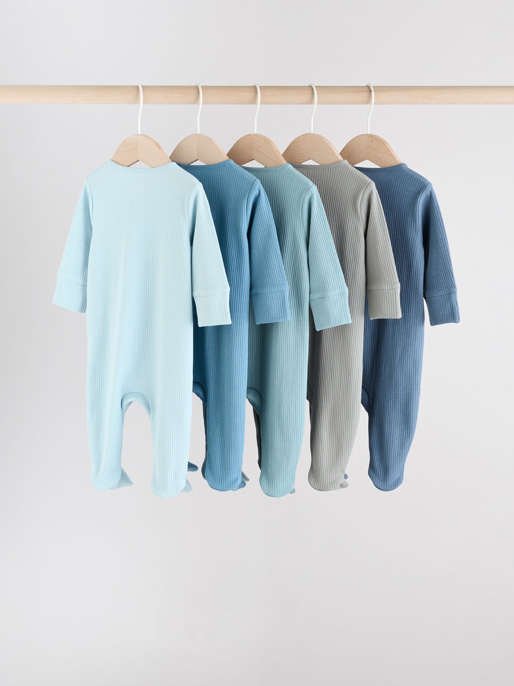 Blue 5 Pack Baby Two Way Zip Sleepsuits (0-2yrs) image 2