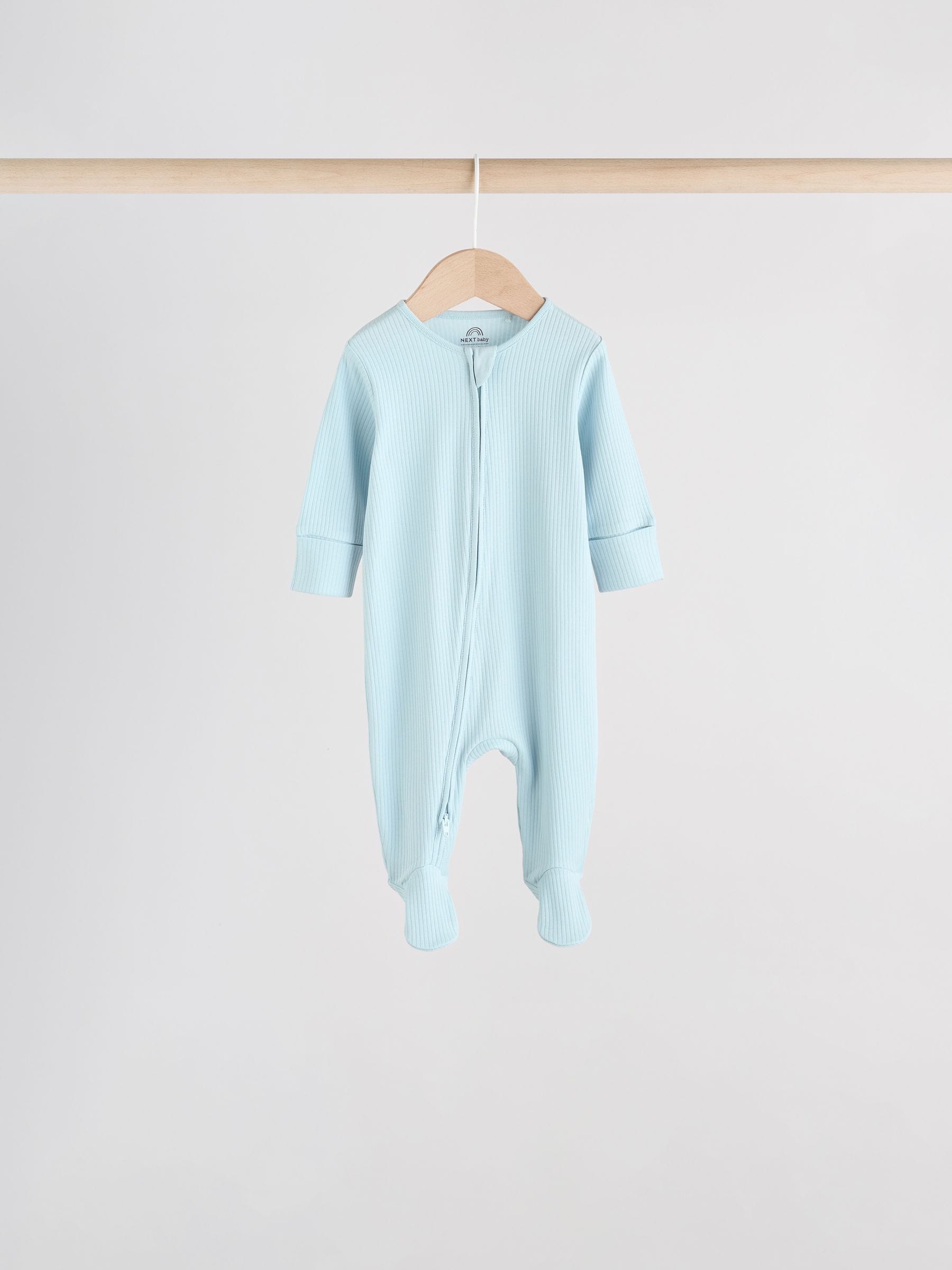 Blue 5 Pack Baby Two Way Zip Sleepsuits (0-2yrs) image 3