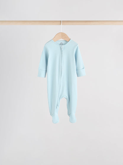 Blue 5 Pack Baby Two Way Zip Sleepsuits (0-2yrs) image 3