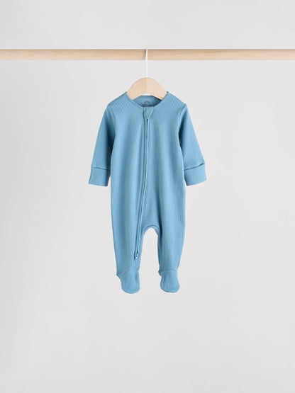 Blue 5 Pack Baby Two Way Zip Sleepsuits (0-2yrs)