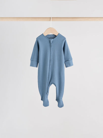 Blue 5 Pack Baby Two Way Zip Sleepsuits (0-2yrs)