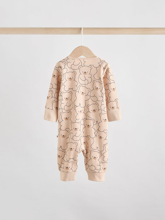 Brown/Navy 3 pack Baby Two Way Zip Footless Cotton Sleepsuits (0mths-3yrs)