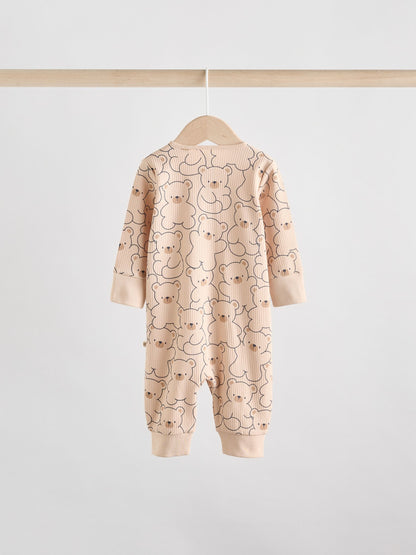Brown/Navy 3 pack Baby Two Way Zip Footless Cotton Sleepsuits (0mths-3yrs) image 2