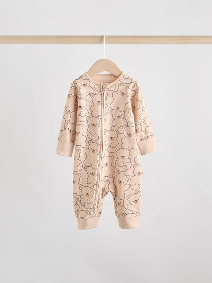 Brown/Navy 3 pack Baby Two Way Zip Footless Cotton Sleepsuits (0mths-3yrs) image 3