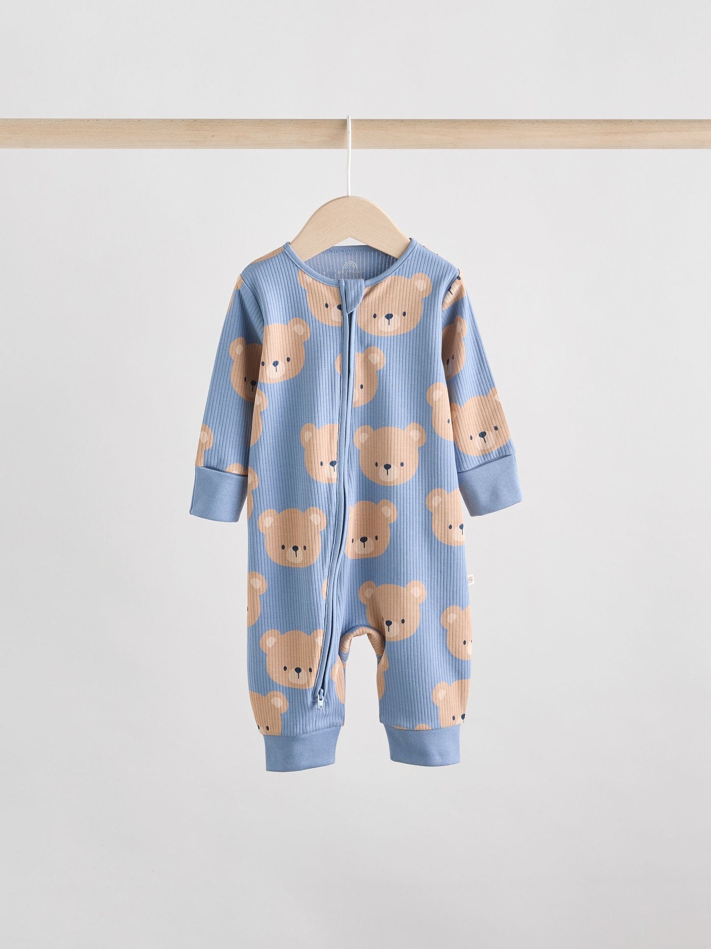 Brown/Navy 3 pack Baby Two Way Zip Footless Cotton Sleepsuits (0mths-3yrs)