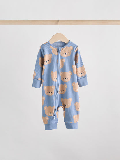 Brown/Navy 3 pack Baby Two Way Zip Footless Cotton Sleepsuits (0mths-3yrs) image 4