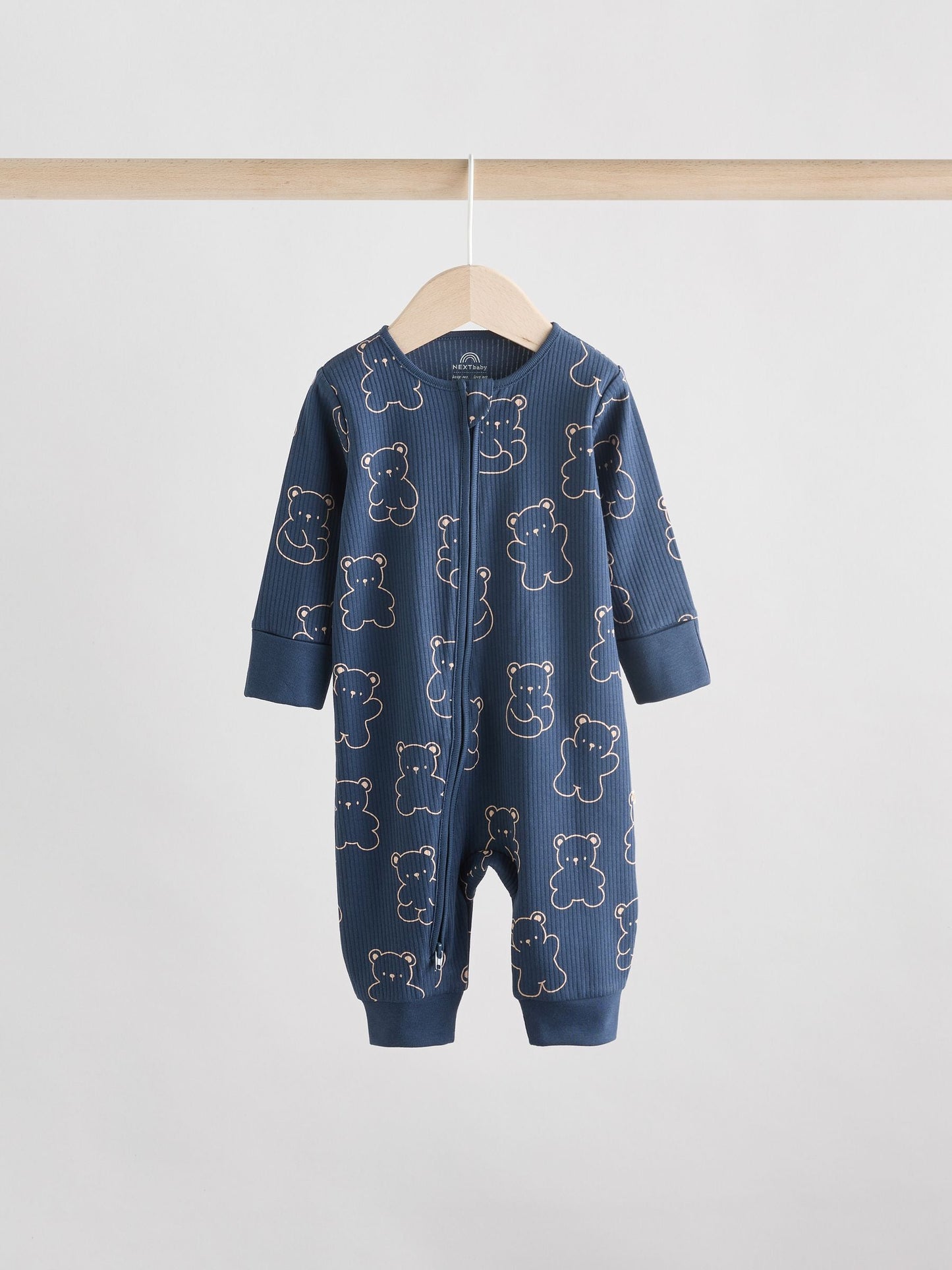 Brown/Navy 3 pack Baby Two Way Zip Footless Cotton Sleepsuits (0mths-3yrs)