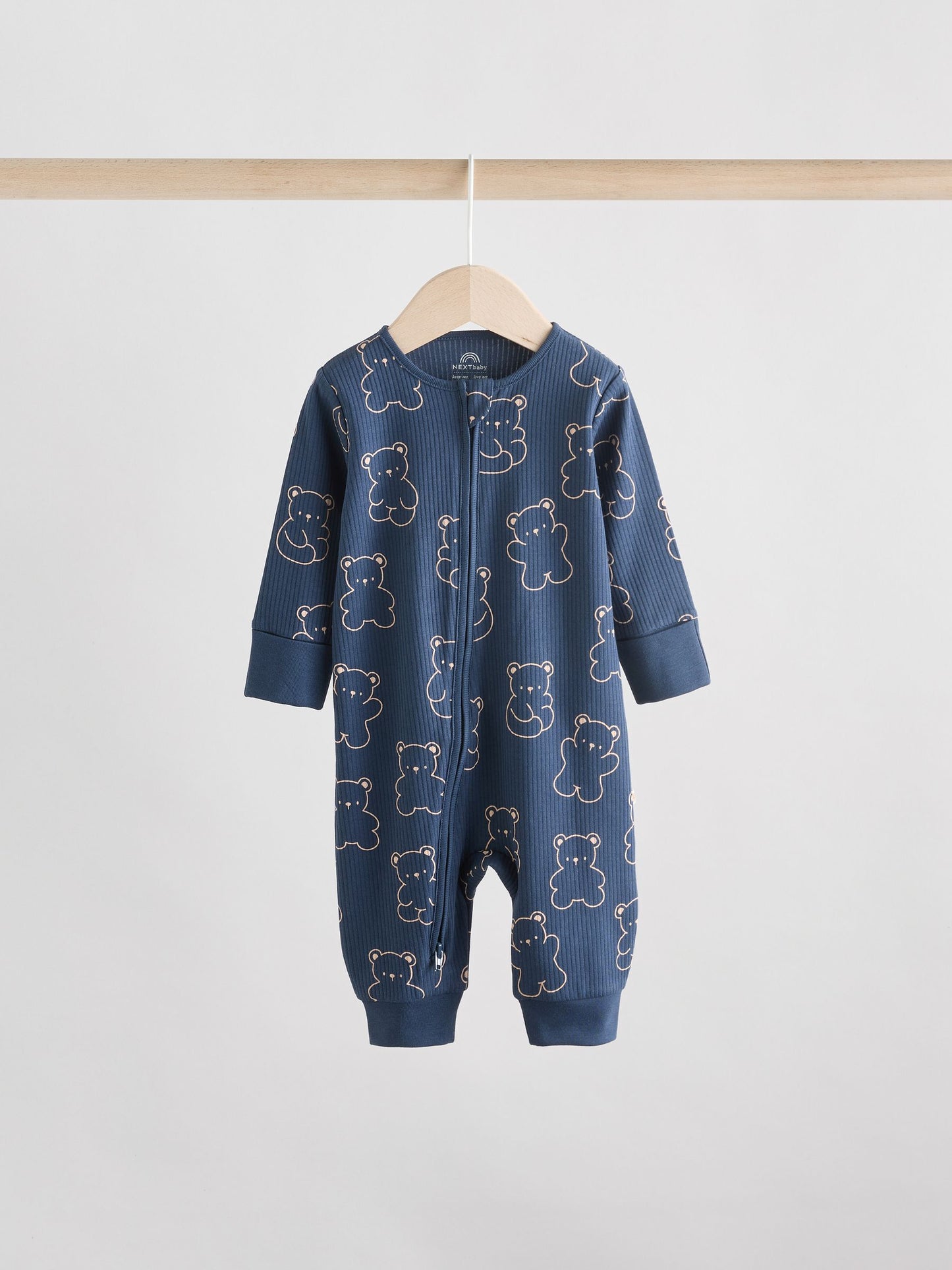 Brown/Navy 3 pack Baby Two Way Zip Footless Cotton Sleepsuits (0mths-3yrs) image 5