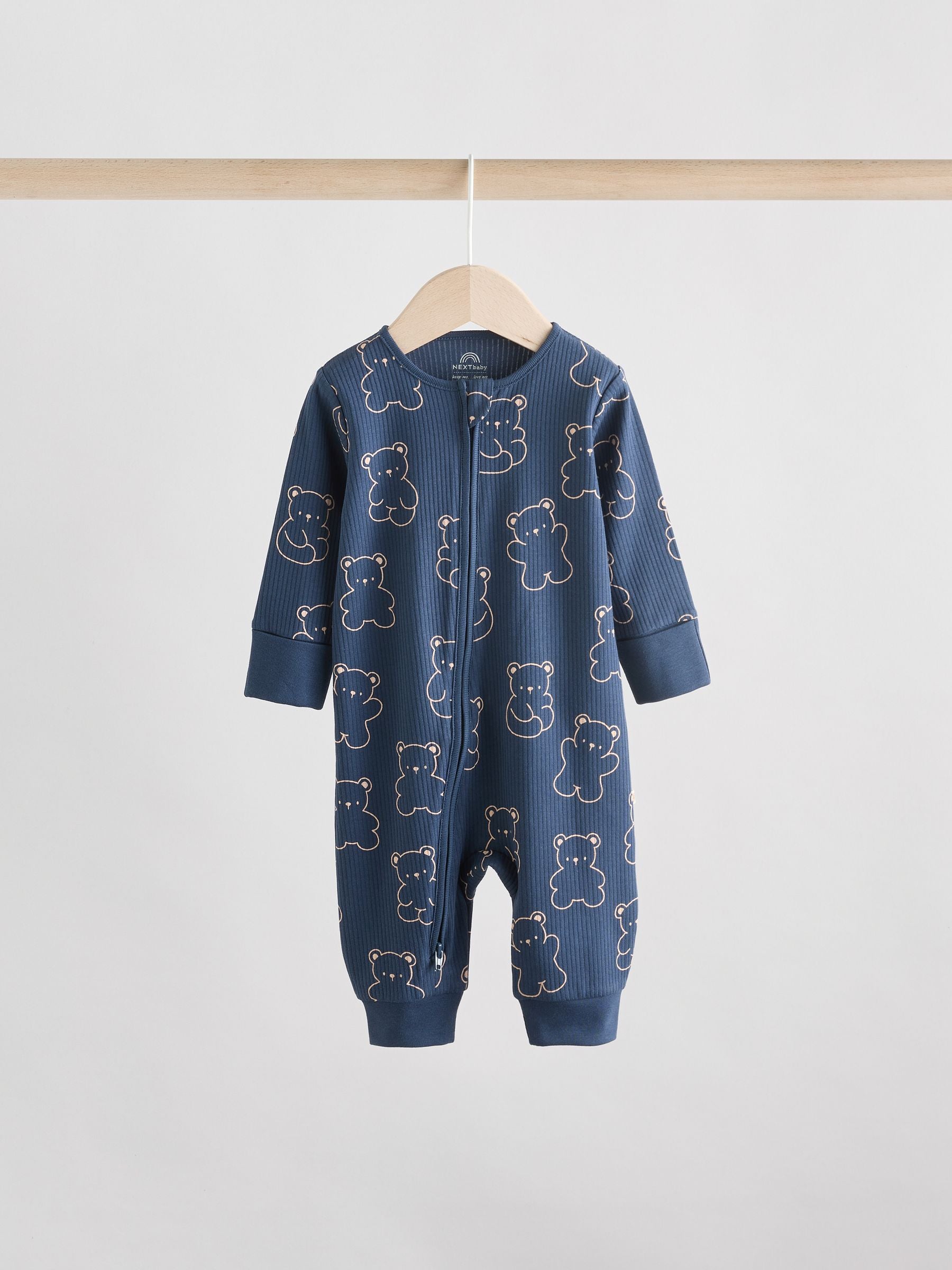 Brown/Navy 3 pack Baby Two Way Zip Footless Cotton Sleepsuits (0mths-3yrs) image 5