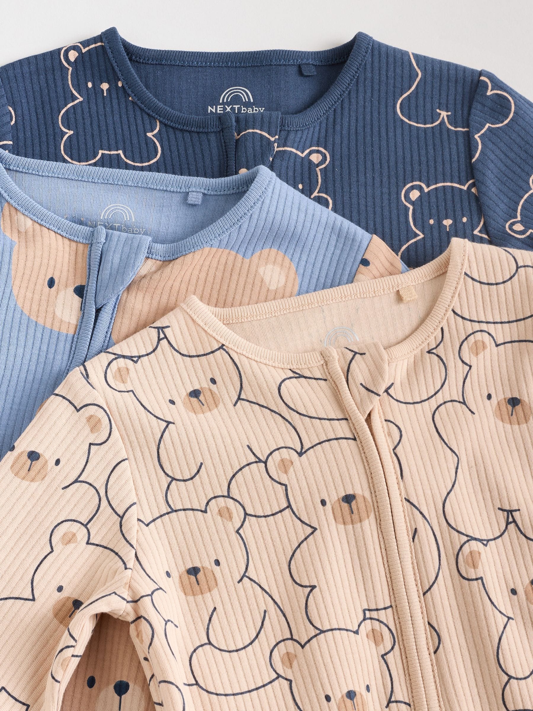 Brown/Navy 3 pack Baby Two Way Zip Footless Cotton Sleepsuits (0mths-3yrs) image 8
