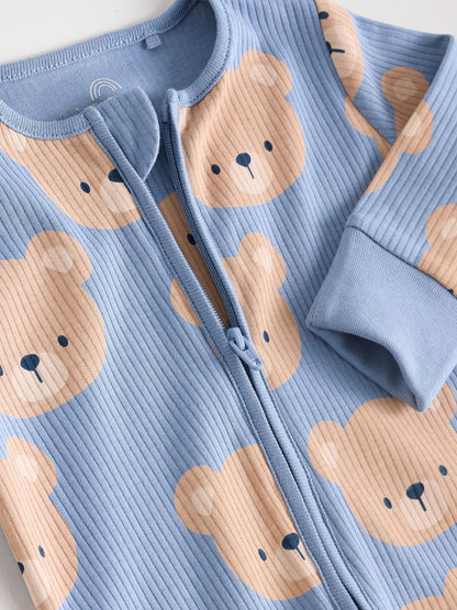 Brown/Navy 3 pack Baby Two Way Zip Footless Cotton Sleepsuits (0mths-3yrs)