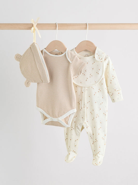 Neutral Baby Sleepsuit, Bodysuit, Beanie and Bib Set 4 Piece (0-9mths) image 1