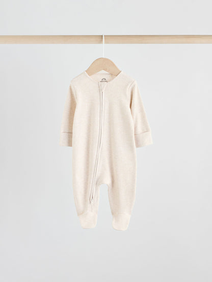 Neutral 5 Pack Two Way Zip Footed Baby Sleepsuits (0-2yrs) image 2
