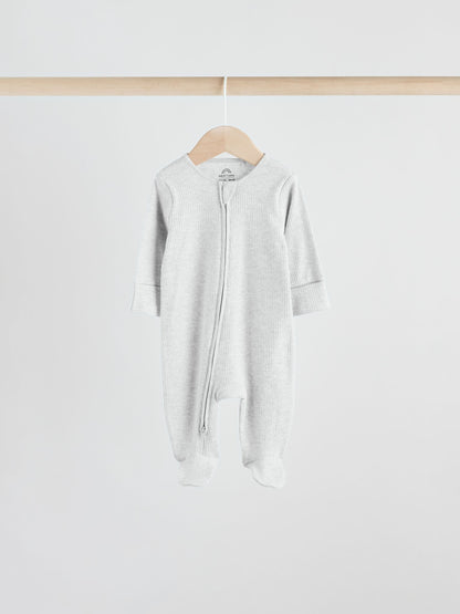 Neutral 5 Pack Two Way Zip Footed Baby Sleepsuits (0-2yrs) image 3