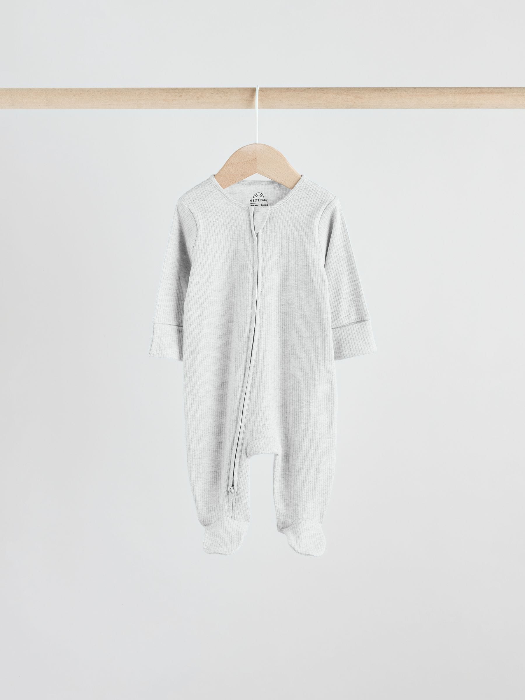 Neutral 5 Pack Two Way Zip Footed Baby Sleepsuits (0-2yrs) image 3