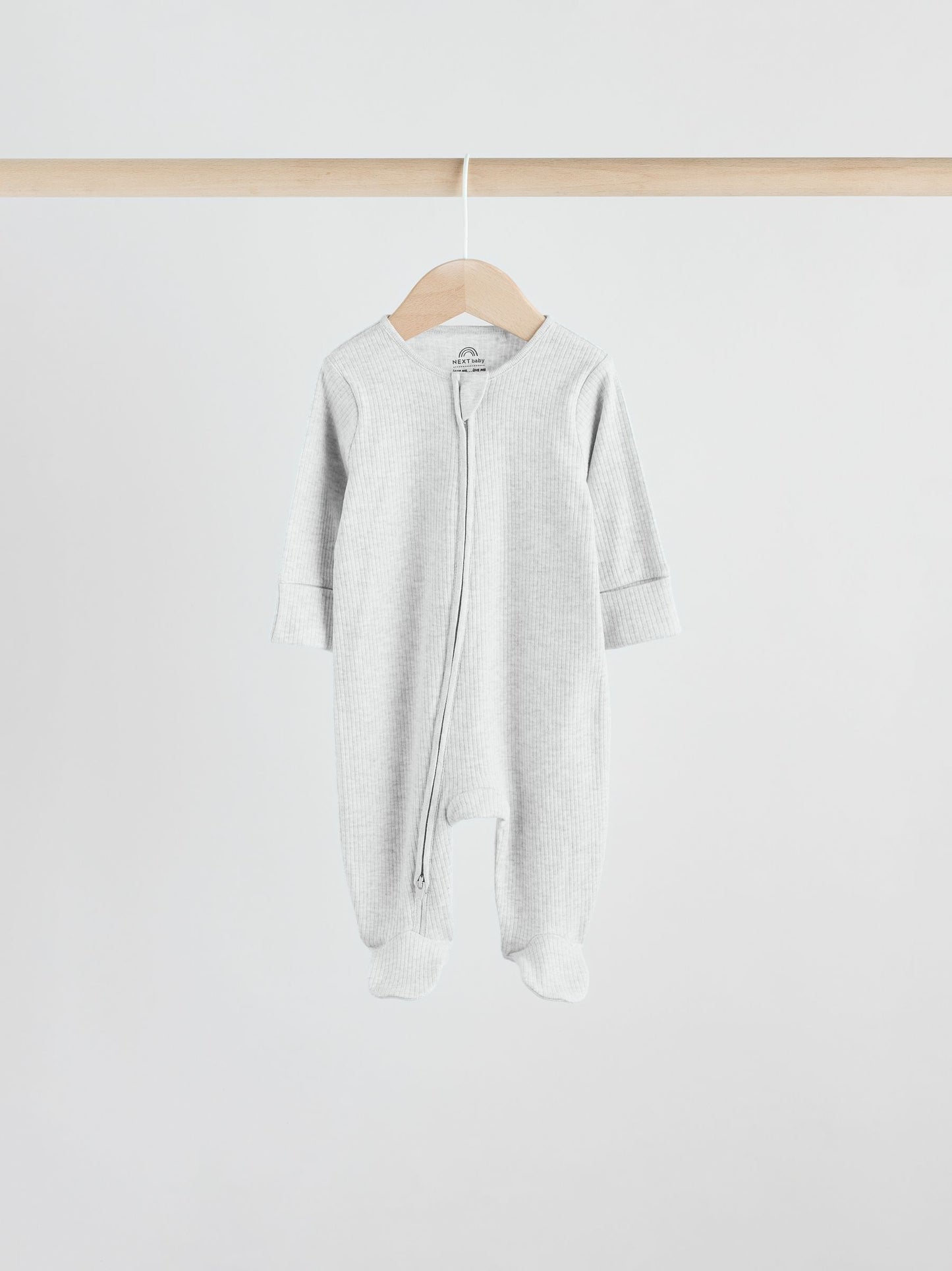 Neutral 5 Pack Two Way Zip Footed Baby Sleepsuits (0-2yrs) image 5