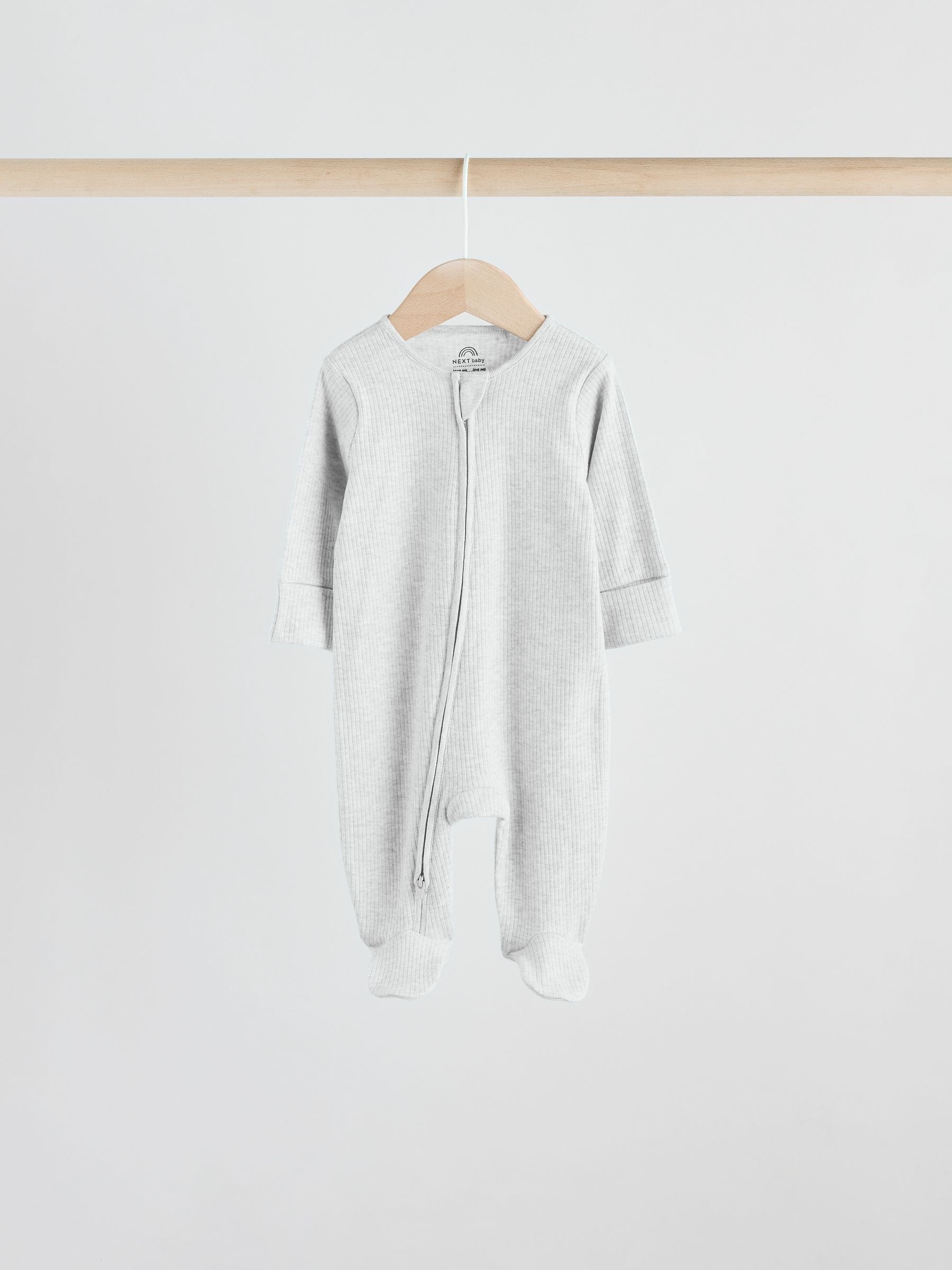 Neutral 5 Pack Two Way Zip Footed Baby Sleepsuits (0-2yrs) image 5