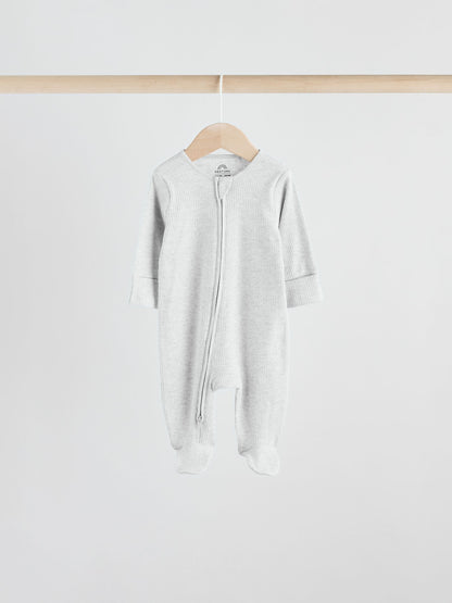 Neutral 5 Pack Two Way Zip Footed Baby Sleepsuits (0-2yrs) image 5
