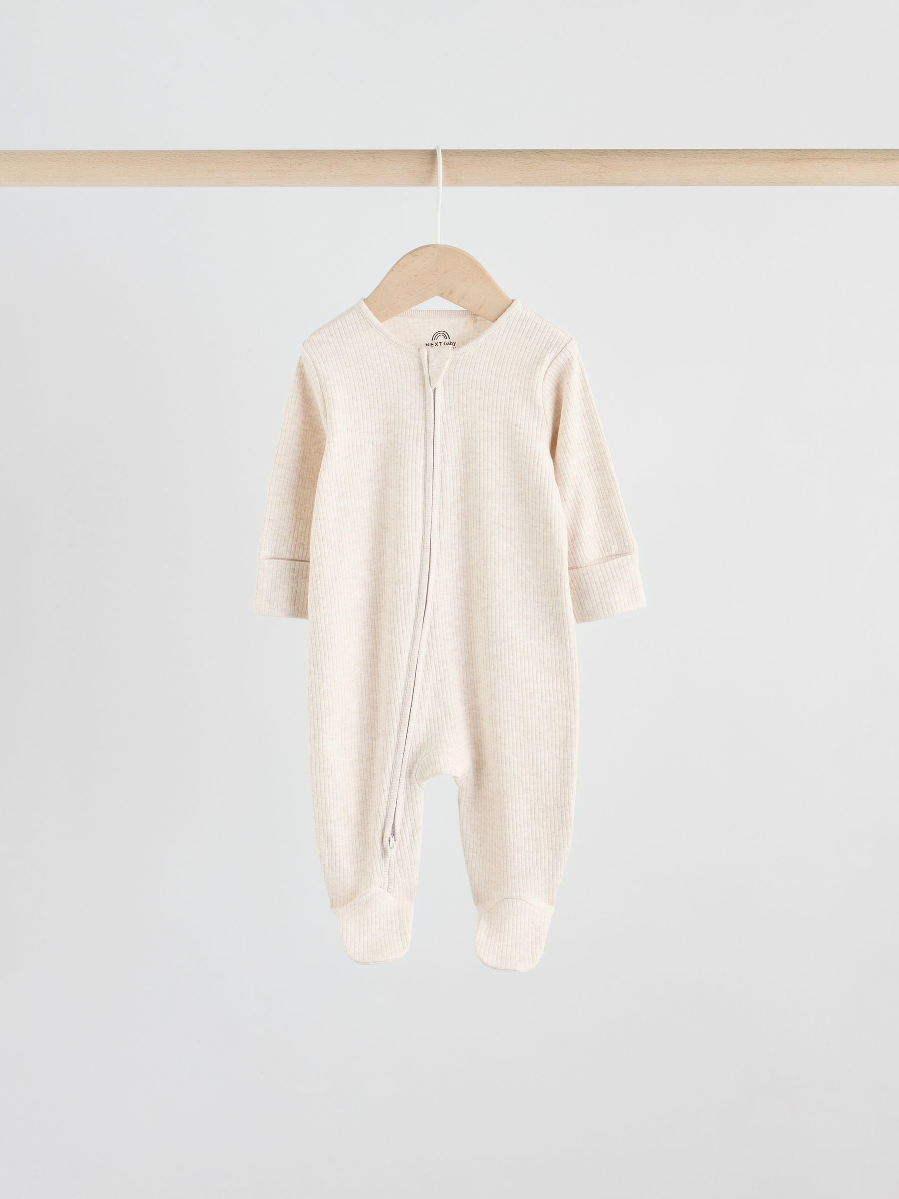 Neutral 5 Pack Two Way Zip Footed Baby Sleepsuits (0-2yrs) image 6