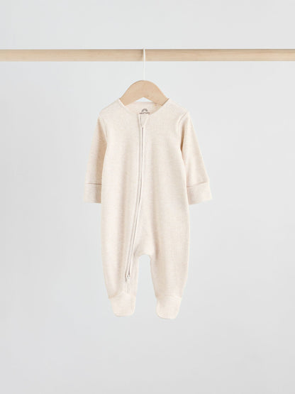 Neutral 5 Pack Two Way Zip Footed Baby Sleepsuits (0-2yrs) image 6