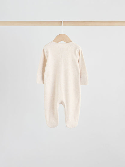 Neutral 5 Pack Two Way Zip Footed Baby Sleepsuits (0-2yrs) image 8