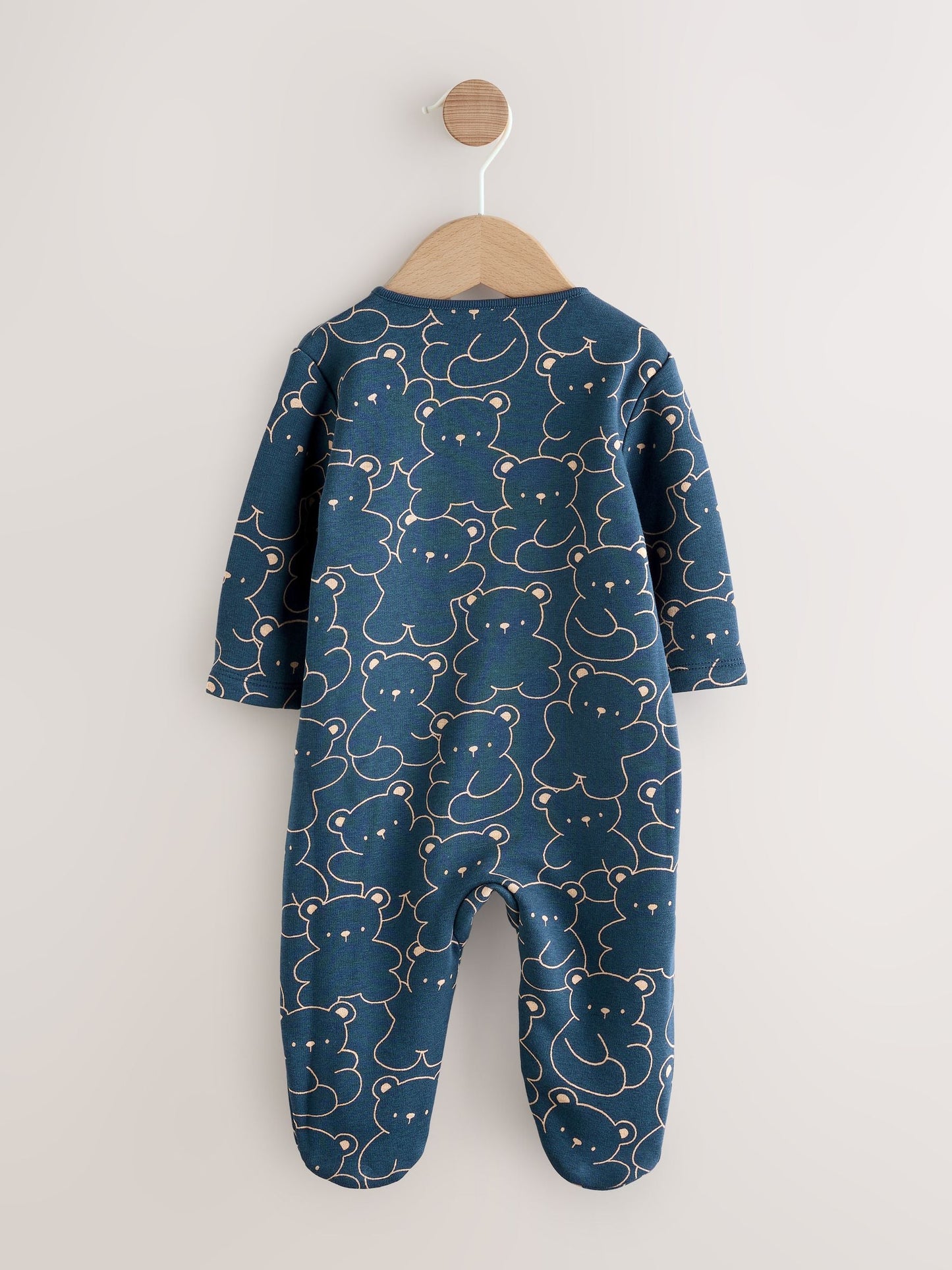 Navy Bear Baby Fleece Lined Sleepsuit