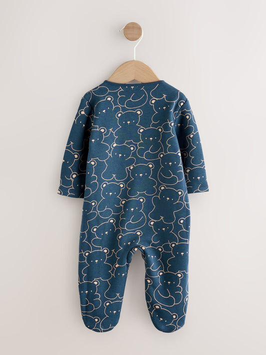 Navy Bear Baby Fleece Lined Sleepsuit