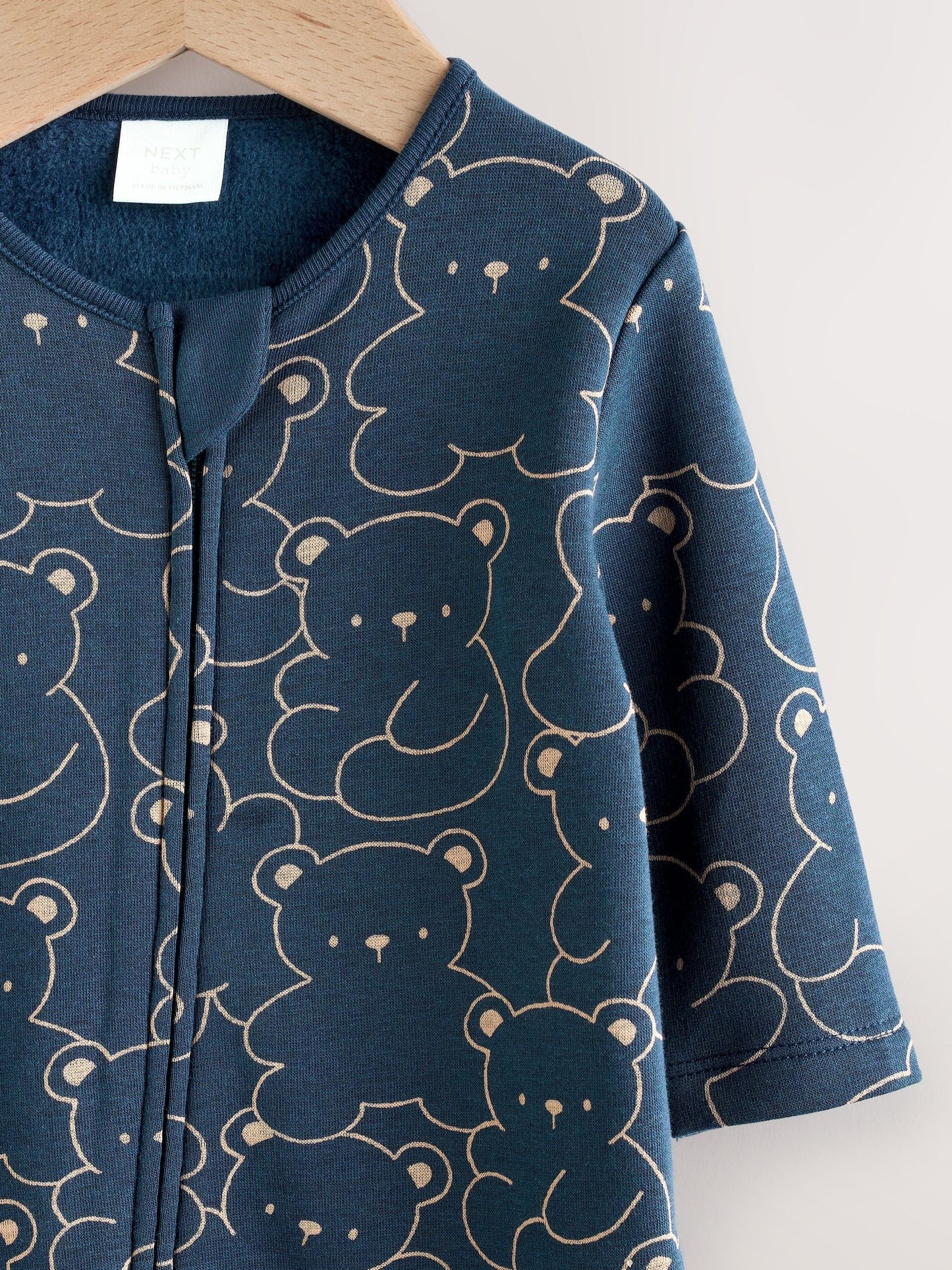 Navy Bear Baby Fleece Lined Sleepsuit