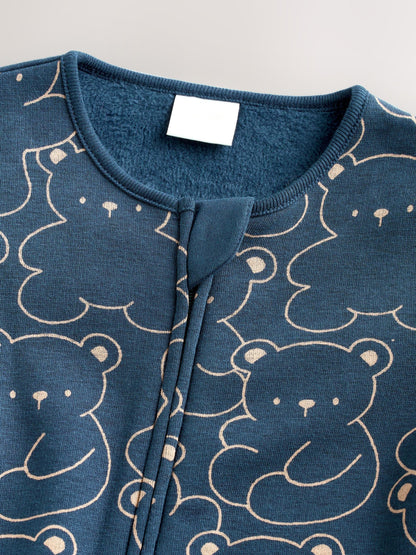 Navy Bear Baby Fleece Lined Sleepsuit