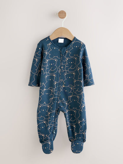 Navy Bear Baby Fleece Lined Sleepsuit