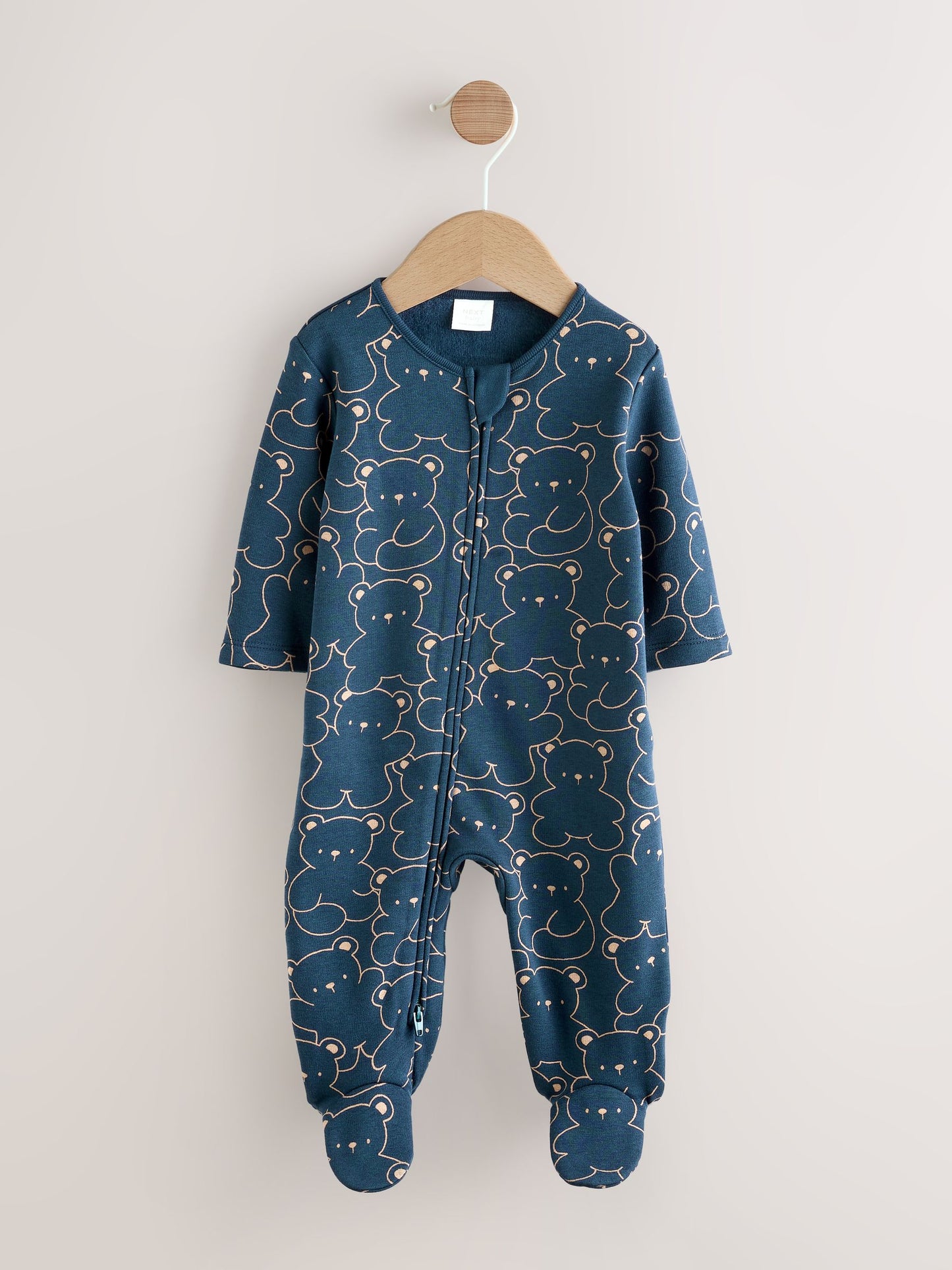 Navy Bear Baby Fleece Lined Sleepsuit image 1