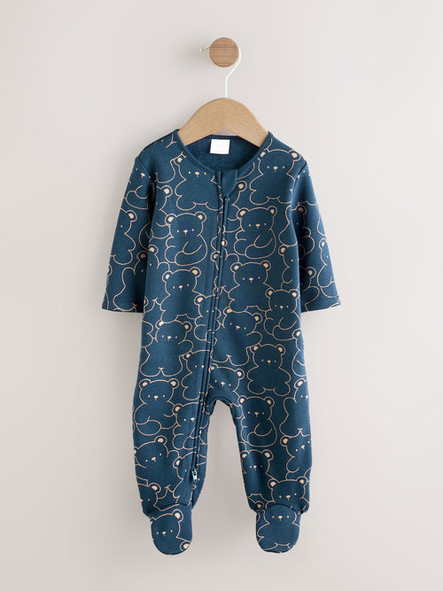 Navy Bear Baby Fleece Lined Sleepsuit image 1