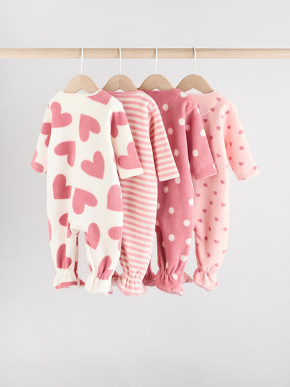 Pink 4 Pack Baby Micro Fleece Two Way Zip Sleepsuits