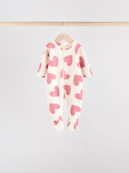 Pink 4 Pack Micro Fleece Two Way Zip Baby Sleepsuit image 7