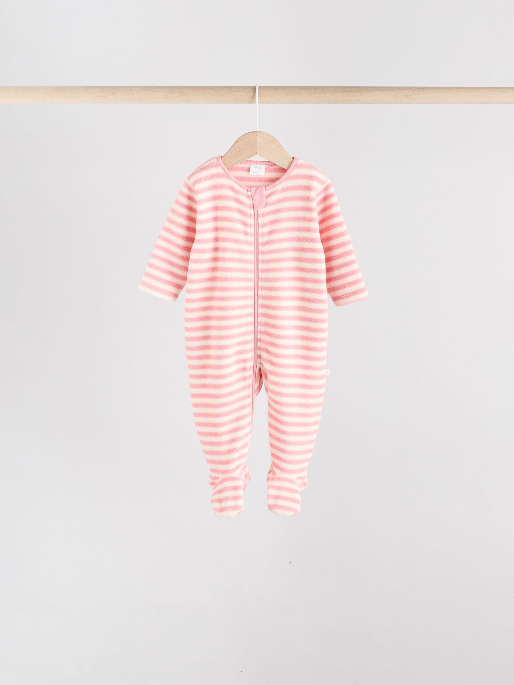 Pink 4 Pack Micro Fleece Two Way Zip Baby Sleepsuit image 9